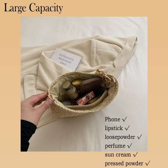 Women's Straw Shoulder Bag Woven Crossbody Purse Zipper Closure Stylish Beach - Picture 4 of 5